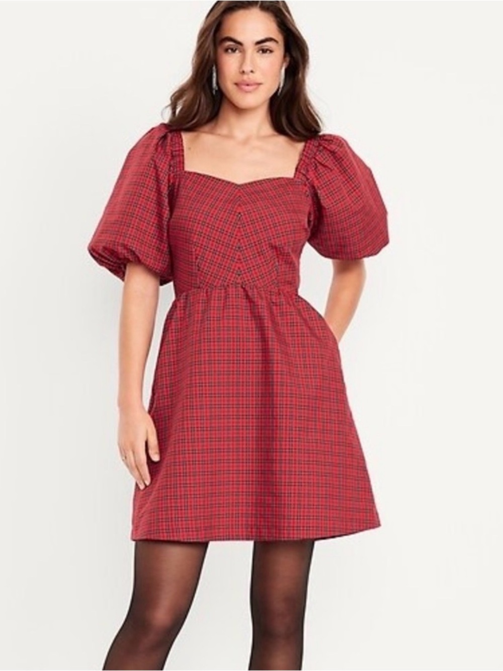 old navy red plaid taffeta mini dress